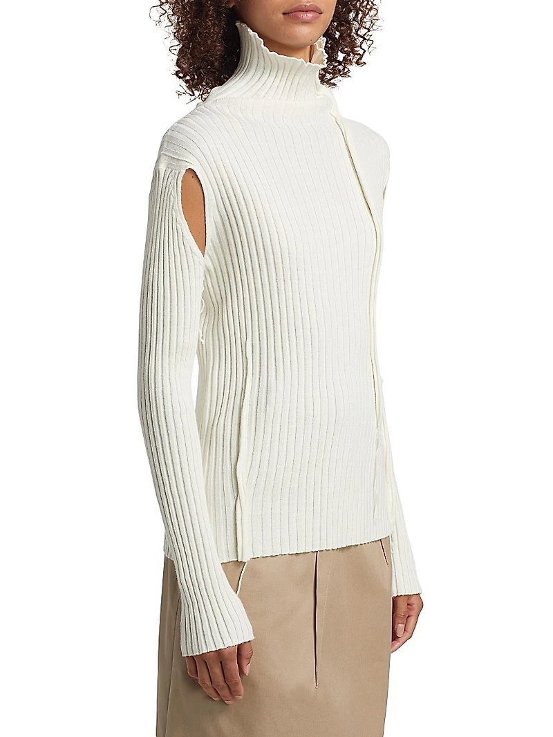 Rib-Knit Cut-Out Turtleneck Sweater