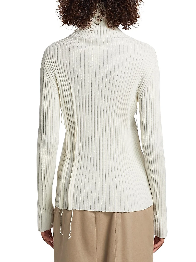 Rib-Knit Cut-Out Turtleneck Sweater