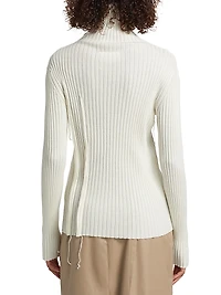Rib-Knit Cut-Out Turtleneck Sweater