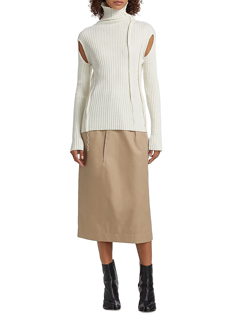Rib-Knit Cut-Out Turtleneck Sweater
