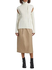 Rib-Knit Cut-Out Turtleneck Sweater