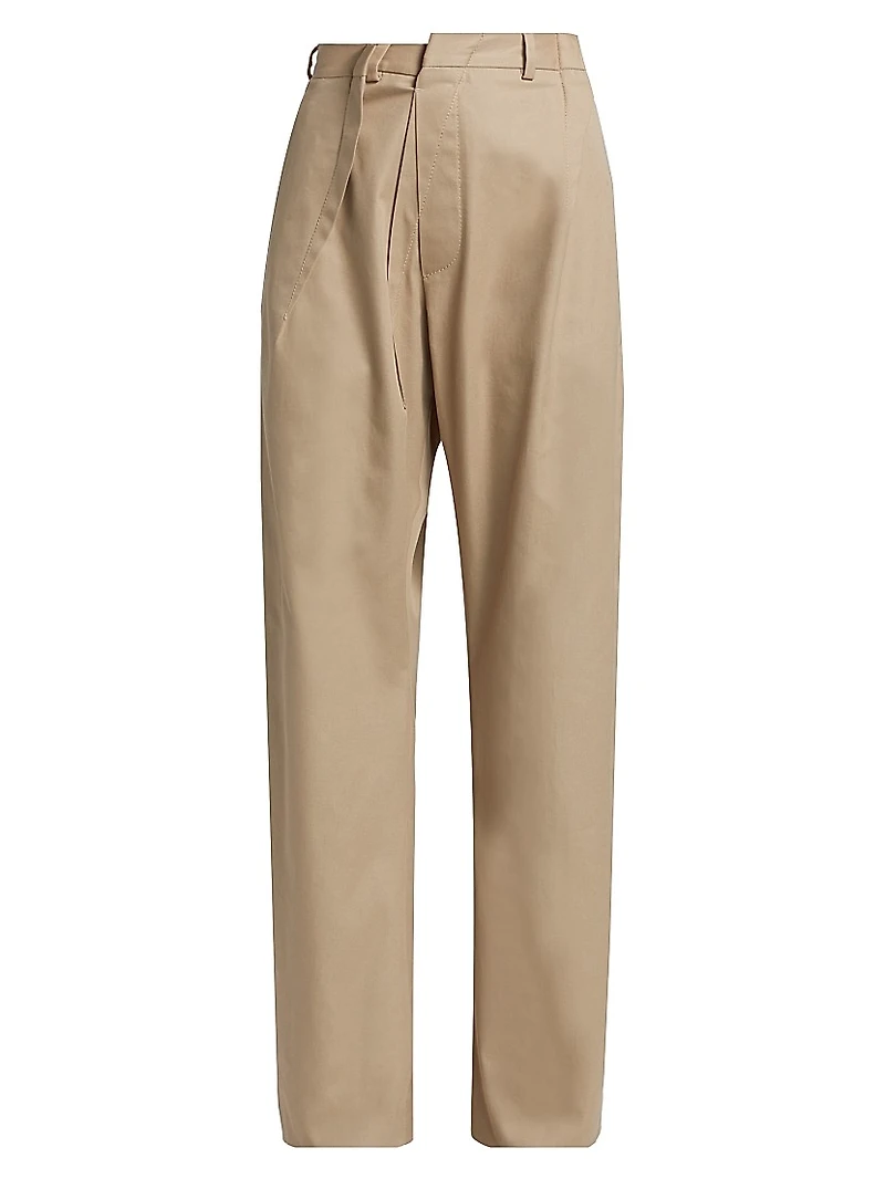 Pleated Cotton Straight-Leg Pants