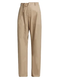 Pleated Cotton Straight-Leg Pants
