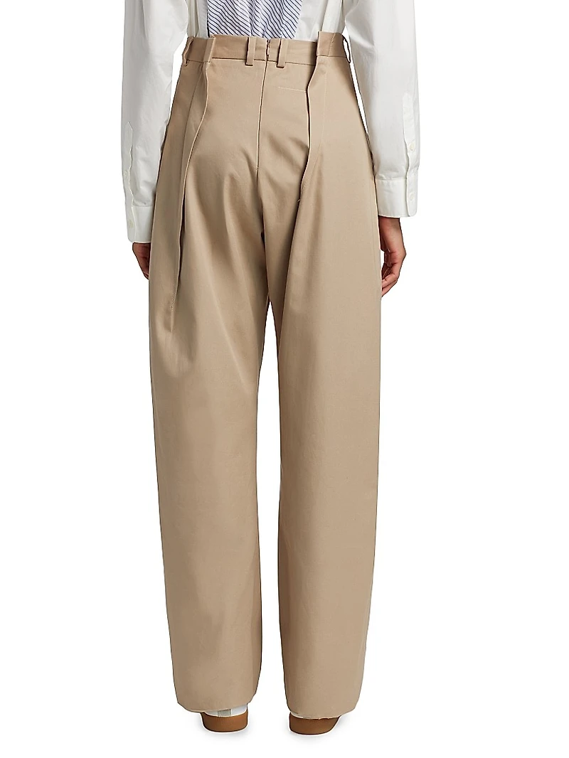 Pleated Cotton Straight-Leg Pants