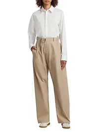 Pleated Cotton Straight-Leg Pants