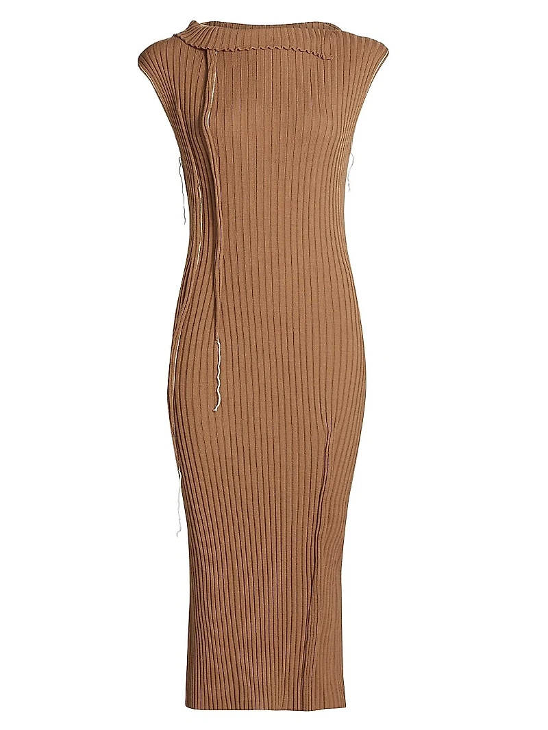 Virgin Wool-Blend Rib-Knit Midi Dress