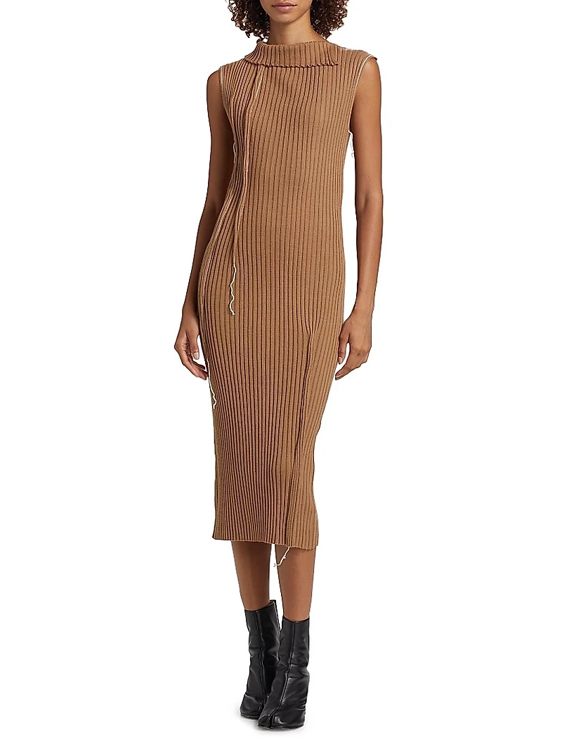 Virgin Wool-Blend Rib-Knit Midi Dress