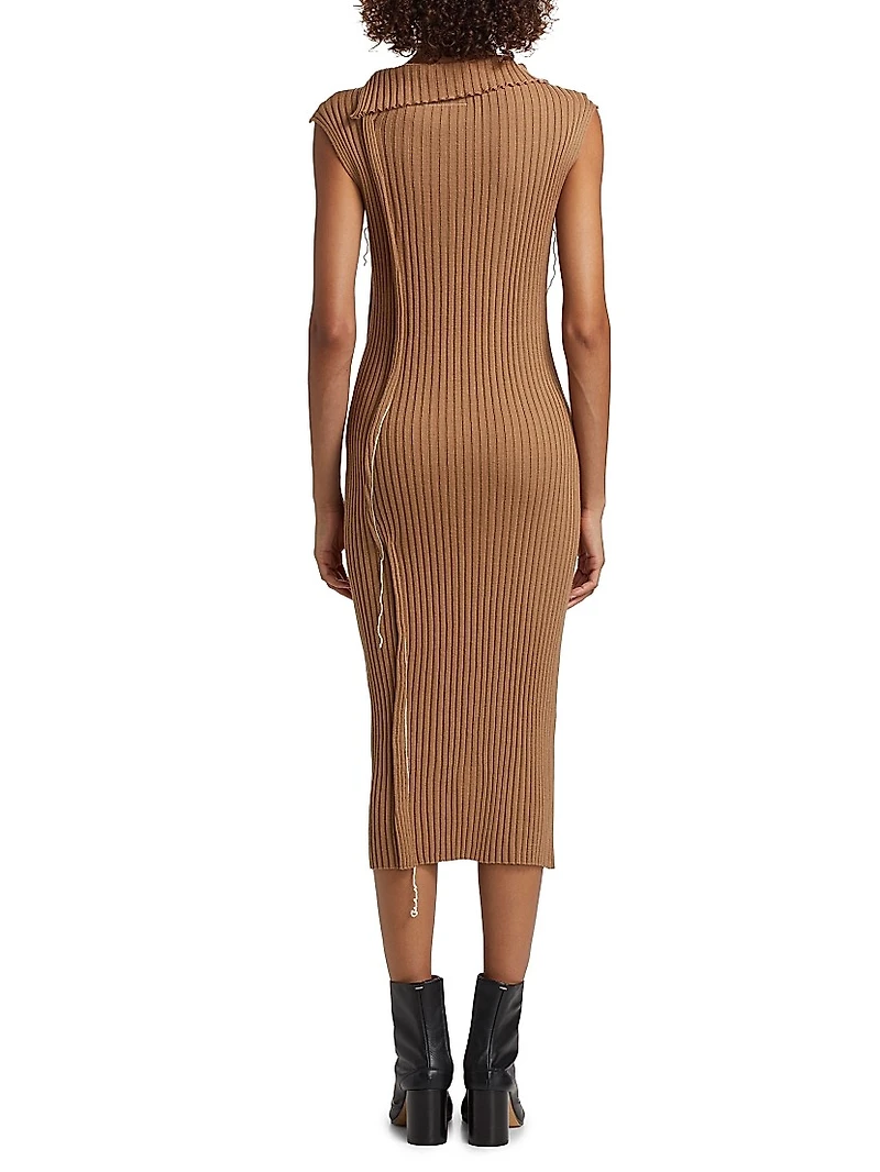 Virgin Wool-Blend Rib-Knit Midi Dress