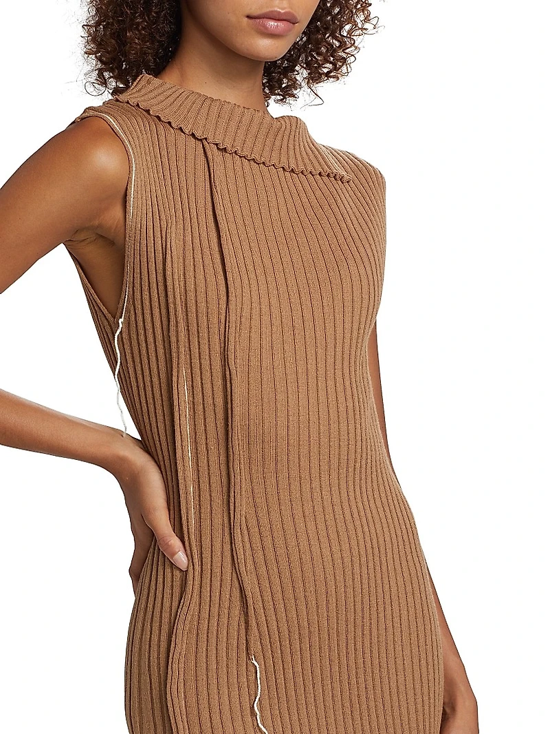 Virgin Wool-Blend Rib-Knit Midi Dress