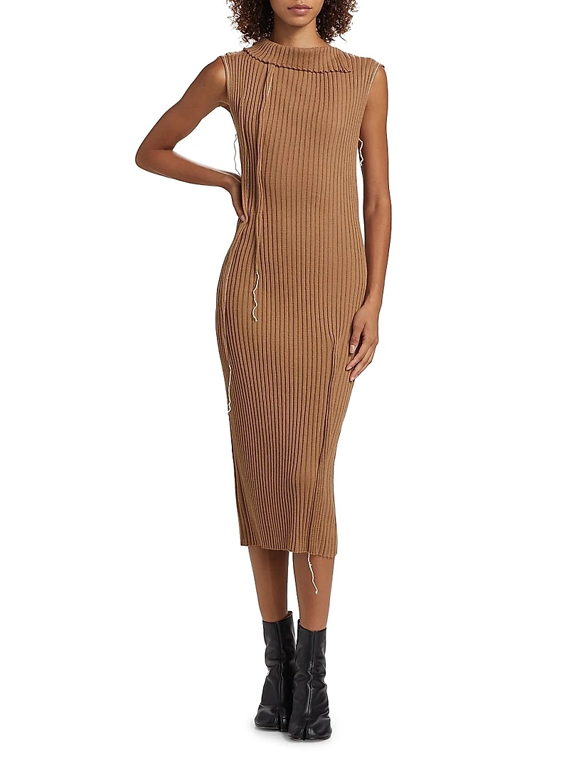 Virgin Wool-Blend Rib-Knit Midi Dress