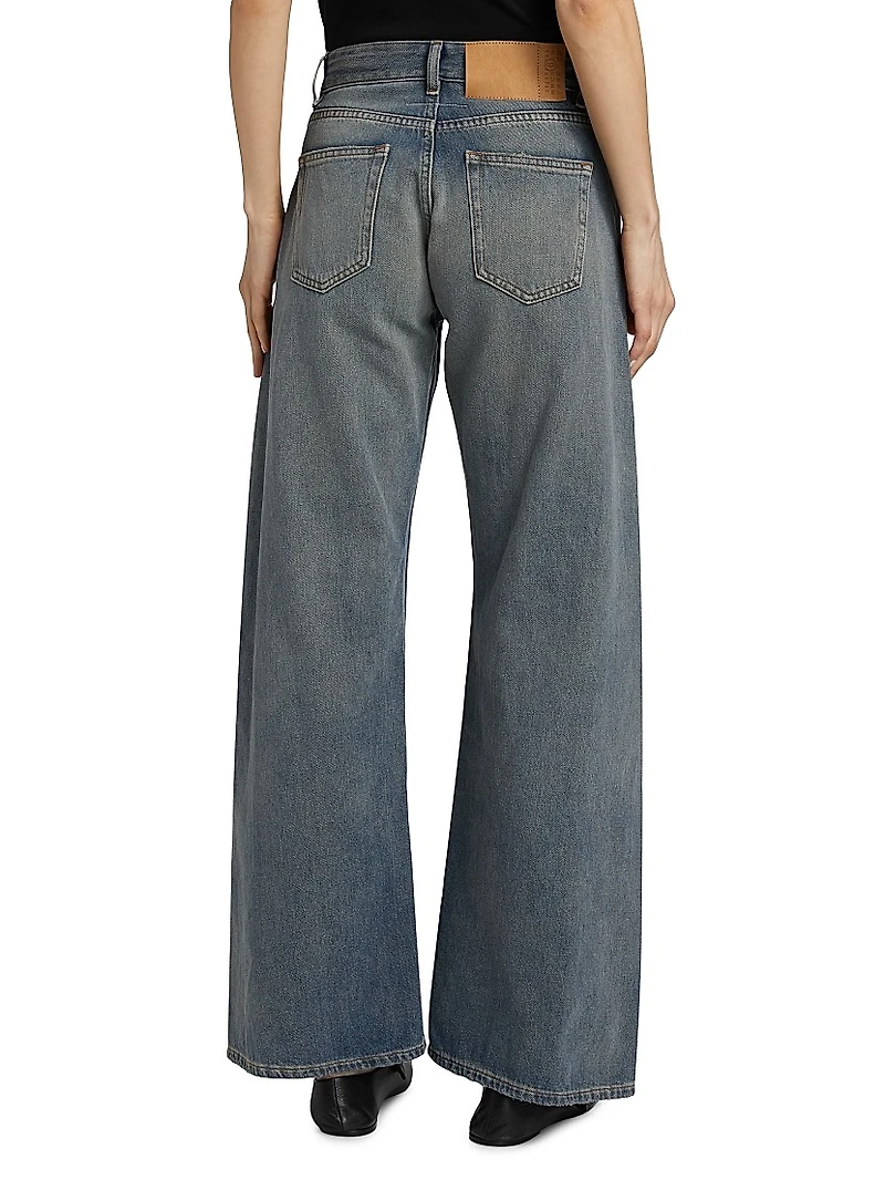 Distressed Mid-Rise Wide-Leg Jeans