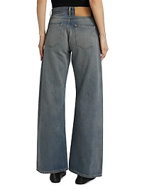 Distressed Mid-Rise Wide-Leg Jeans