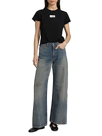 Distressed Mid-Rise Wide-Leg Jeans