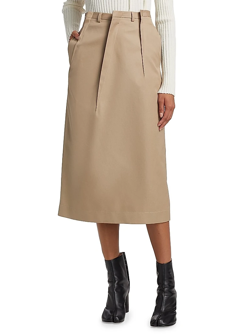 Tuck Pleat Midi-Skirt