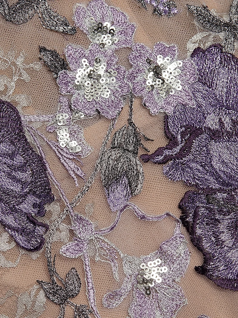 Off-the-Shoulder Floral Threadwork Embroidered Cocktail Dress