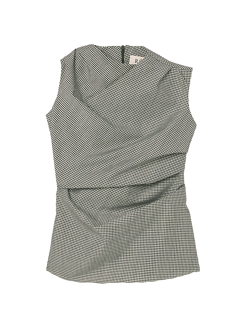 Gingham Wool-Blend Draped Top