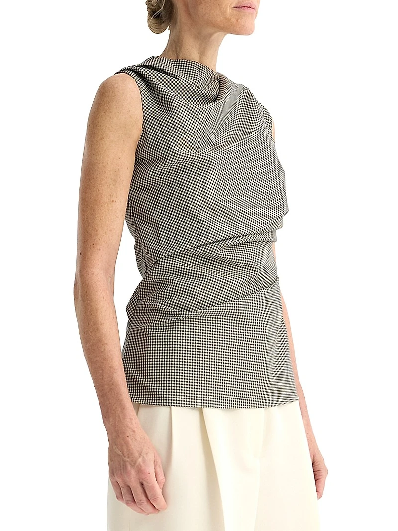 Gingham Wool-Blend Draped Top