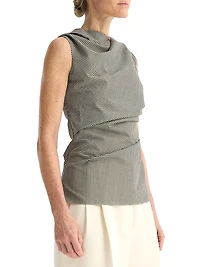 Gingham Wool-Blend Draped Top