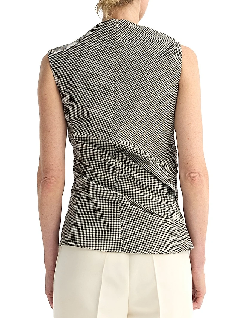 Gingham Wool-Blend Draped Top