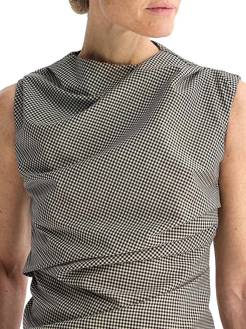 Gingham Wool-Blend Draped Top