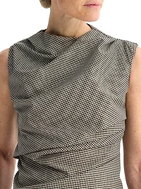 Gingham Wool-Blend Draped Top