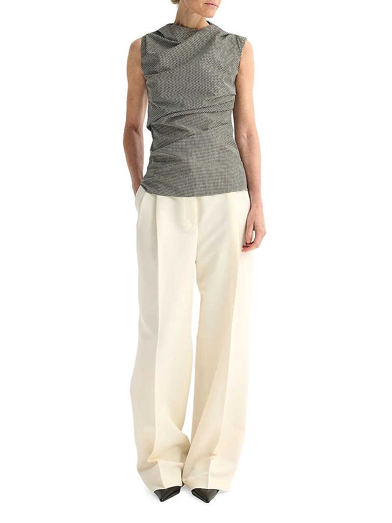 Gingham Wool-Blend Draped Top