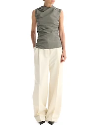 Gingham Wool-Blend Draped Top