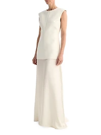 Open Back Silk and Wool-Blend Maxi Dress