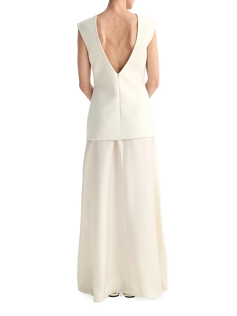 Open Back Silk and Wool-Blend Maxi Dress