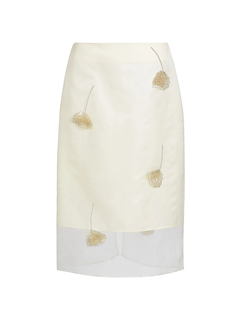 Embellished Tulip Silk Organza Pencil Skirt