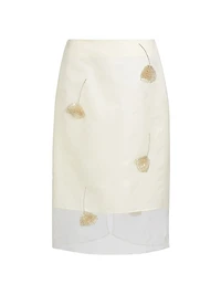 Embellished Tulip Silk Organza Pencil Skirt