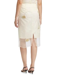 Embellished Tulip Silk Organza Pencil Skirt