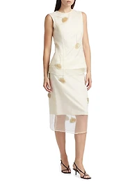 Embellished Tulip Silk Organza Pencil Skirt