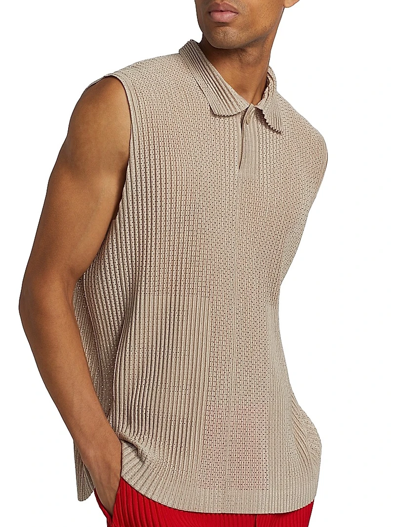 Mesh Sleeveless Polo Shirt
