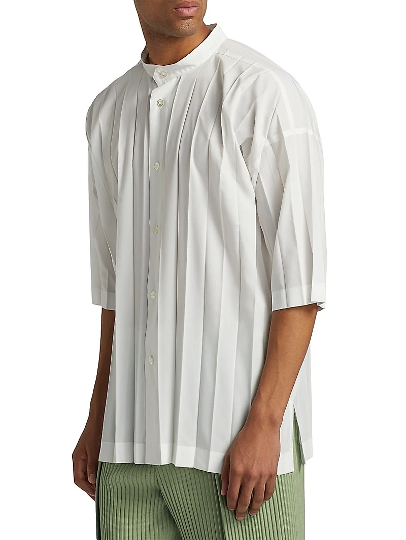 Edge Pleated Short-Sleeve Shirt