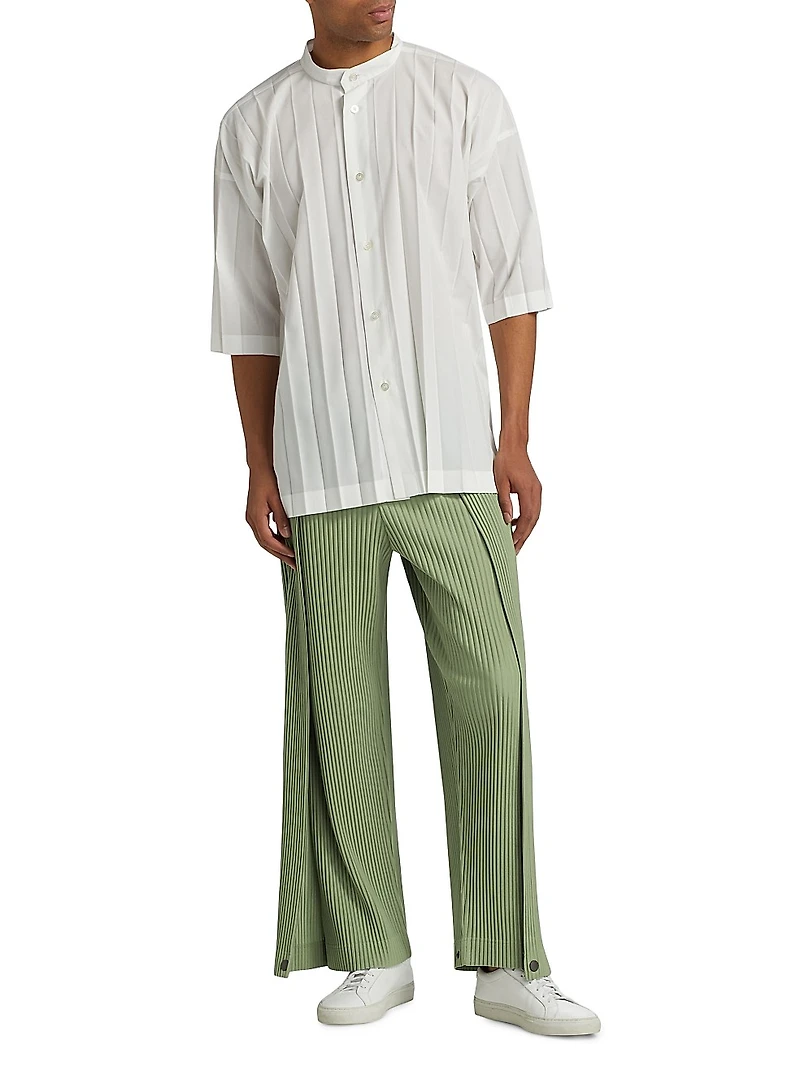 Edge Pleated Short-Sleeve Shirt