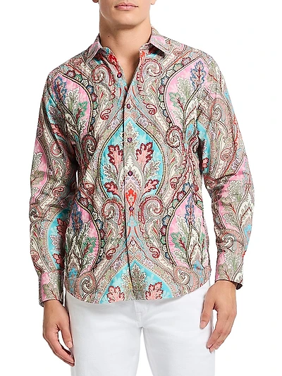 Paisley Stretch-Cotton Button-Front Shirt
