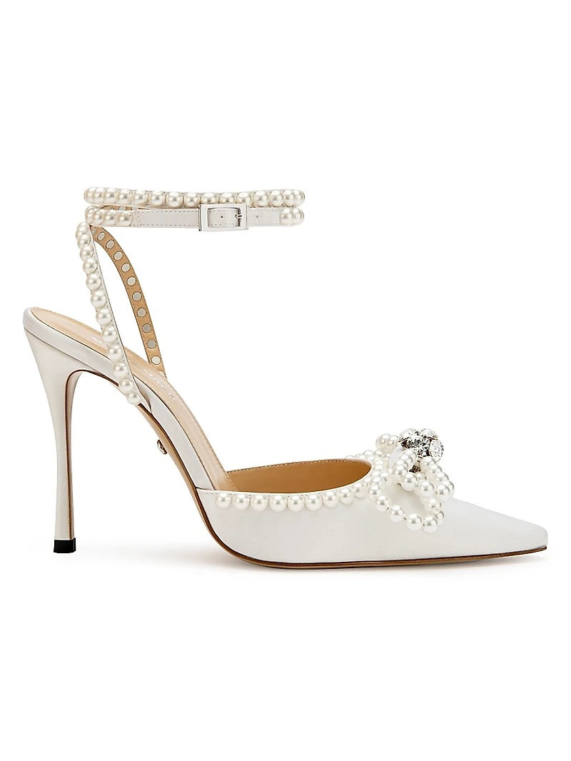 110MM Embellished Double Bow Satin Pumps