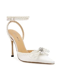 110MM Embellished Double Bow Satin Pumps