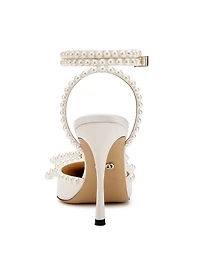 110MM Embellished Double Bow Satin Pumps
