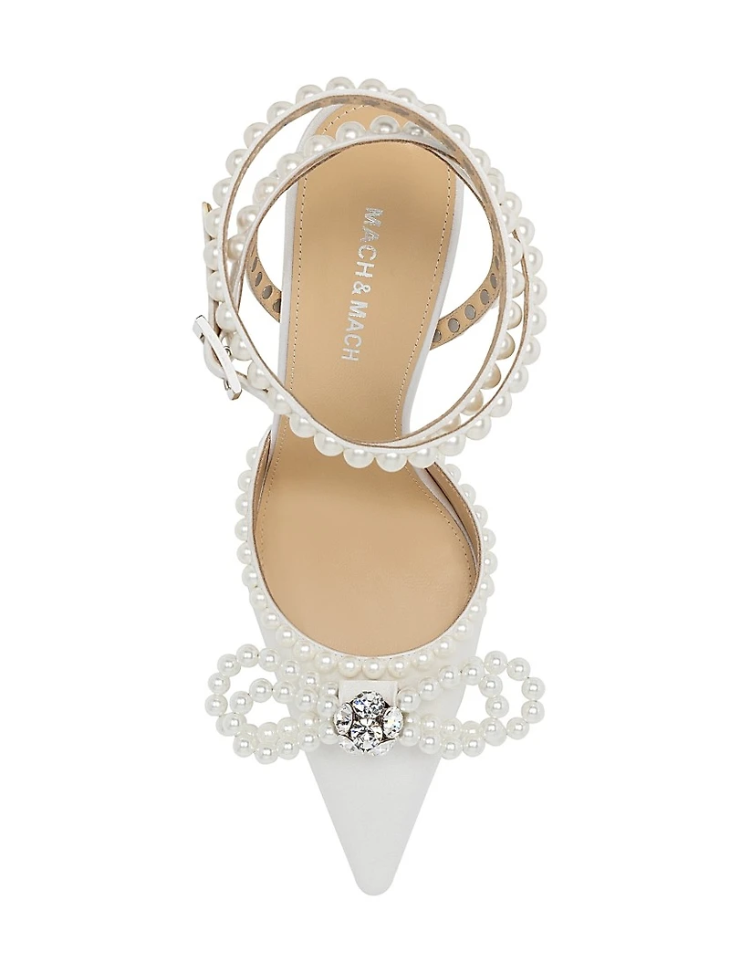 110MM Embellished Double Bow Satin Pumps