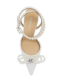 110MM Embellished Double Bow Satin Pumps