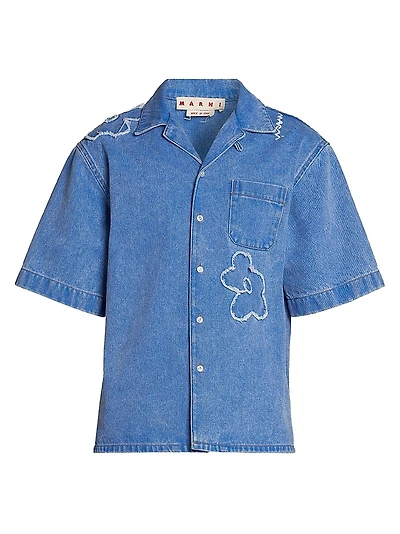 Floral Patch Denim Bowling Shirt