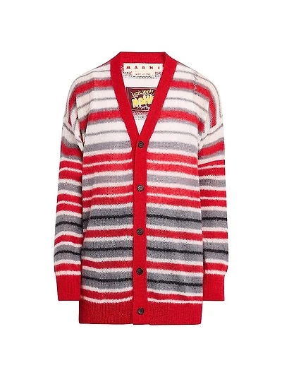 Striped Mohair-Nylon-Wool Cardigan