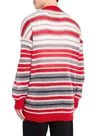 Striped Mohair-Nylon-Wool Cardigan