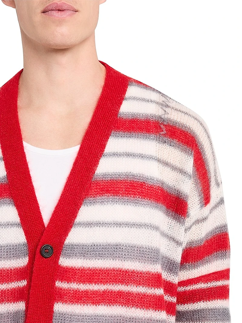 Striped Mohair-Nylon-Wool Cardigan