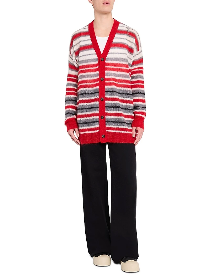 Striped Mohair-Nylon-Wool Cardigan