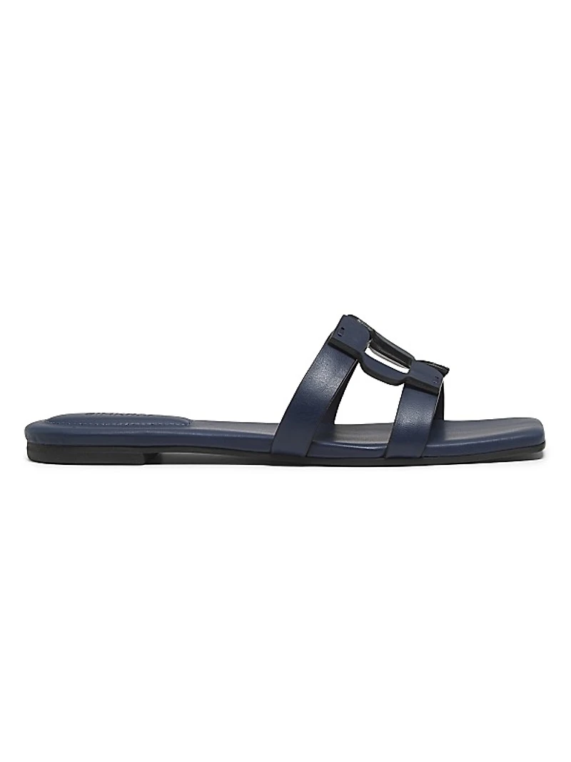 Monogram Leather Slide Sandals