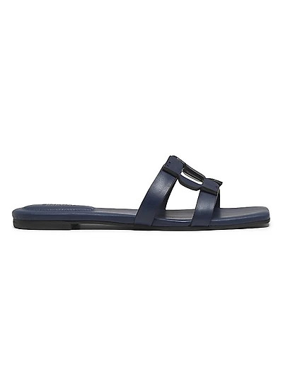 Monogram Leather Slide Sandals