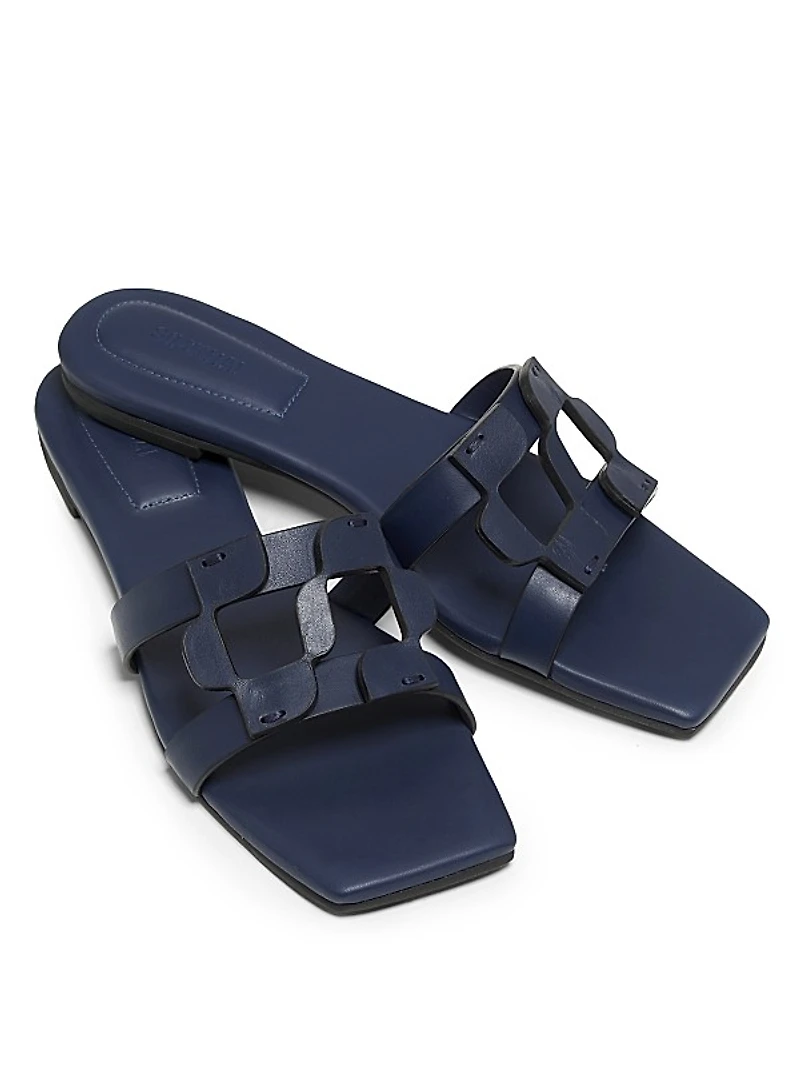 Monogram Leather Slide Sandals